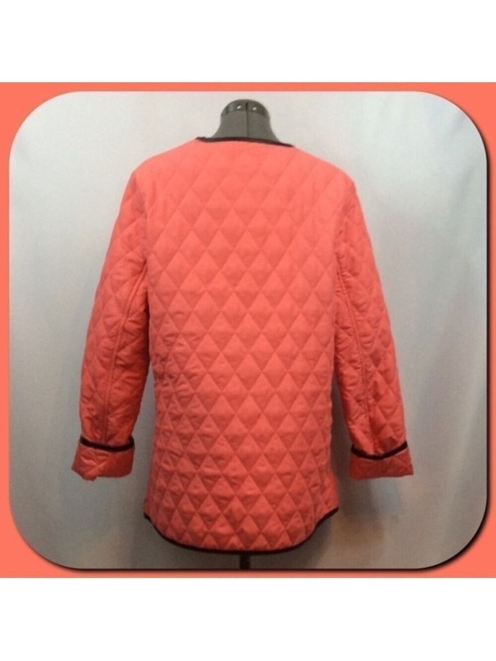 ASOS Coral w/ Black Faux Leather Trim Quilted Jacket Size 14 - Picture 5 of 6